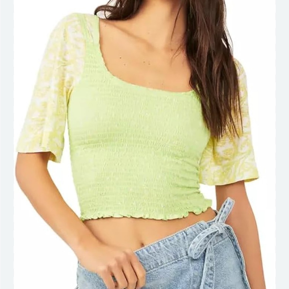 Free People Top XS Marigold Smocked Tee Flowy Sleeves XS Festival
